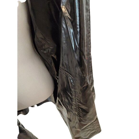 Vintage Mod Red White Plaid Reversible Patent Vinyl Raincoat Wool Swing Coat - Picture 12 of 13